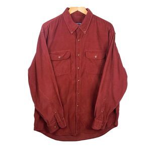 Roundtree & Yorke Mens L Courduroy Shirt Dark Red Outdoors Camping Casual Camp